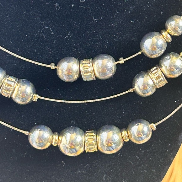Women’s Gold Tone Beaded 3 layer strand necklace. Adjustable 19 inch length. - Picture 2 of 4